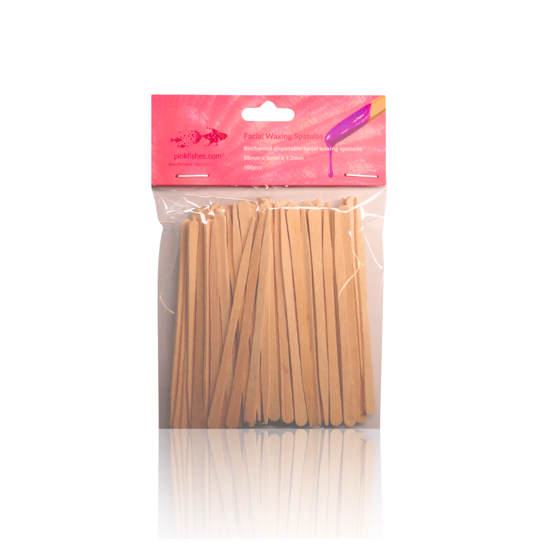 Pinkfishes facial waxing spatulas in packaging.