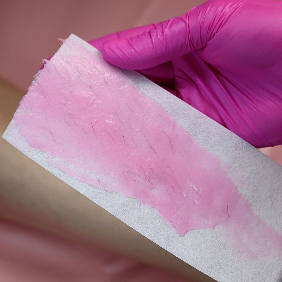 Wax Strip showing hair removal using shell soft wax.