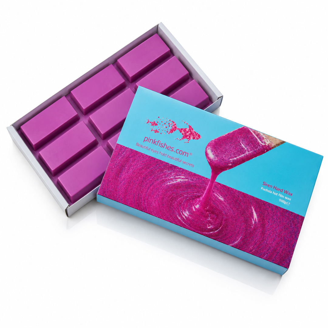 Pinkfishes Siren Hard Wax, fuchsia hot film wax in packaging. 